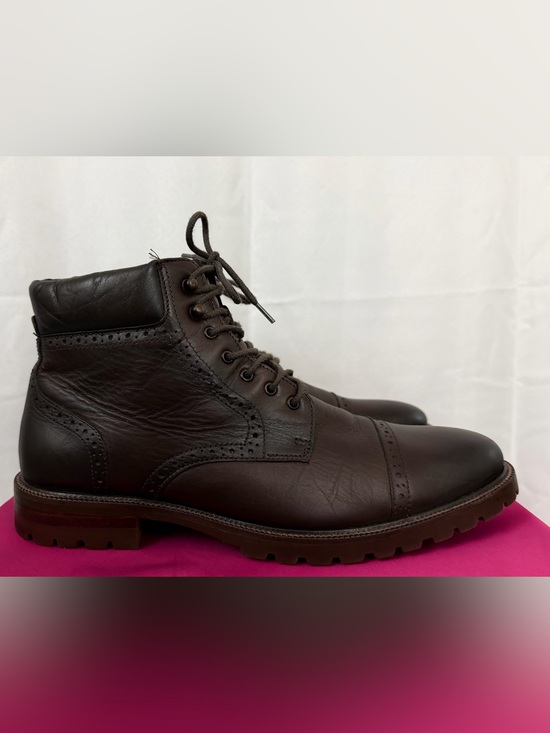 Johnston& Murphy Men Stratford Mahogany Brown Leather Cap-Toe Lace-Up Boots 10M main image 8